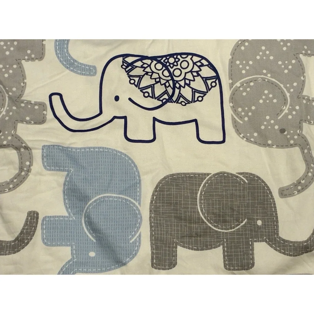 Baby Nursery Elephant Quilt Blue Grey White Padded Crib Blanket 39x31